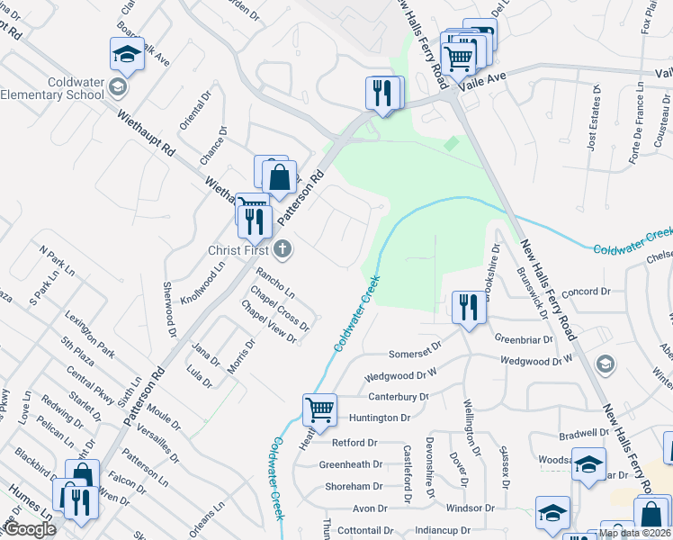 map of restaurants, bars, coffee shops, grocery stores, and more near 2902 Rexford Creek Court in Florissant