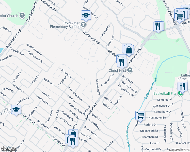 map of restaurants, bars, coffee shops, grocery stores, and more near 790 Sherwood Drive in Florissant