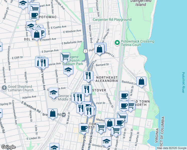 map of restaurants, bars, coffee shops, grocery stores, and more near 101 Independence Avenue Southeast in Washington