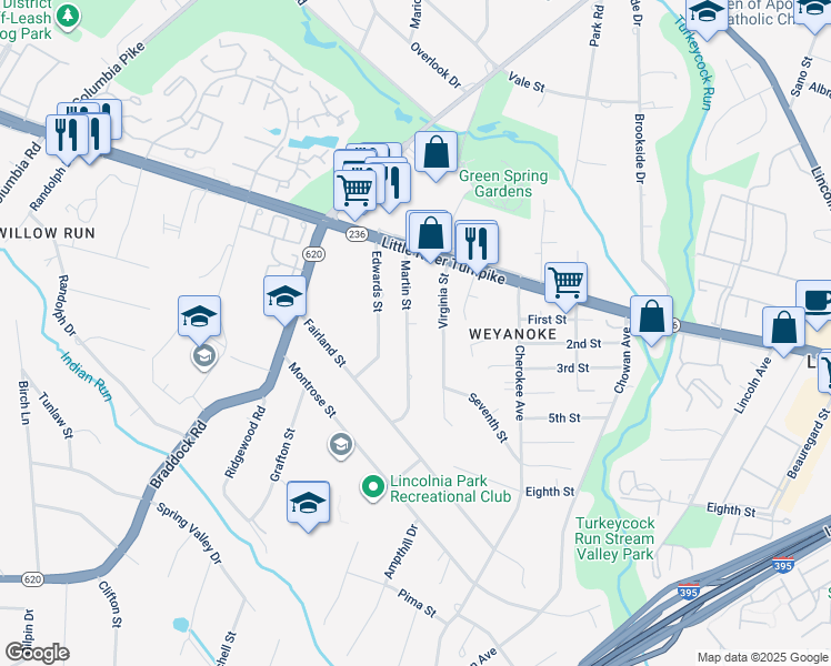 map of restaurants, bars, coffee shops, grocery stores, and more near 4813 Martin Street in Alexandria