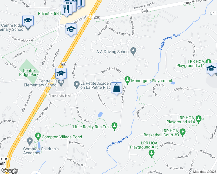 map of restaurants, bars, coffee shops, grocery stores, and more near 14240 Autumn Circle in Centreville
