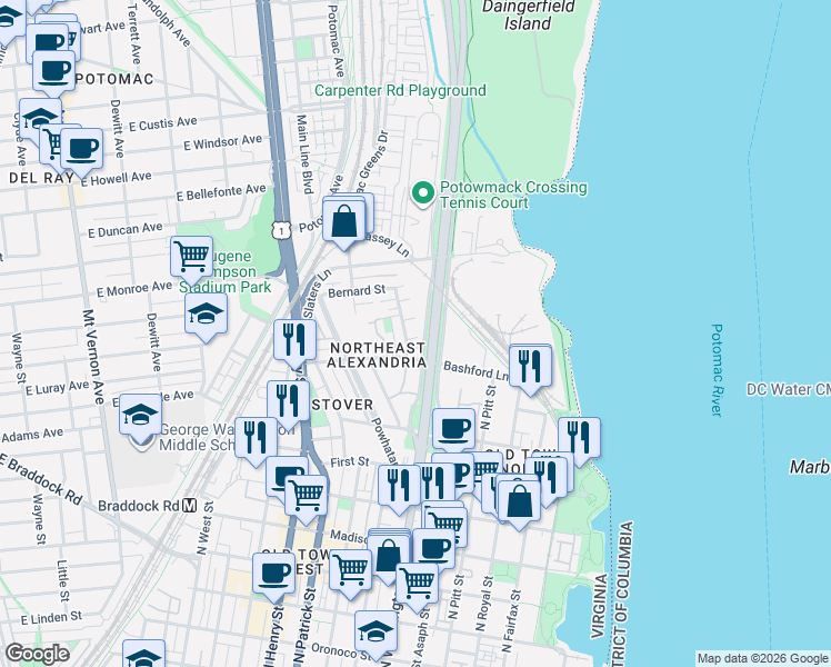 map of restaurants, bars, coffee shops, grocery stores, and more near 101 Independence Avenue Southeast in Washington