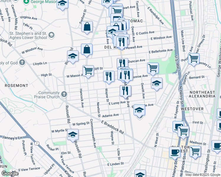 map of restaurants, bars, coffee shops, grocery stores, and more near 101 Independence Avenue Southeast in Washington