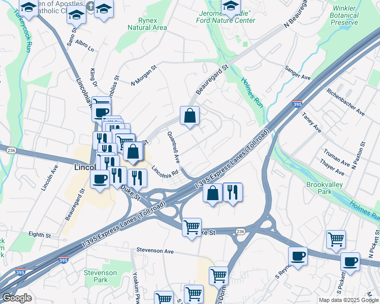 map of restaurants, bars, coffee shops, grocery stores, and more near 401 North Armistead Street in Alexandria