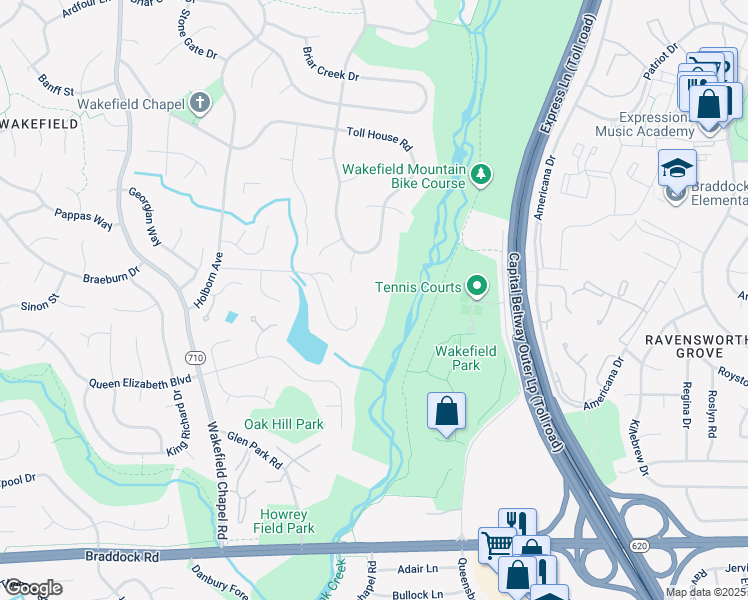 map of restaurants, bars, coffee shops, grocery stores, and more near 8250 Private Lane in Annandale