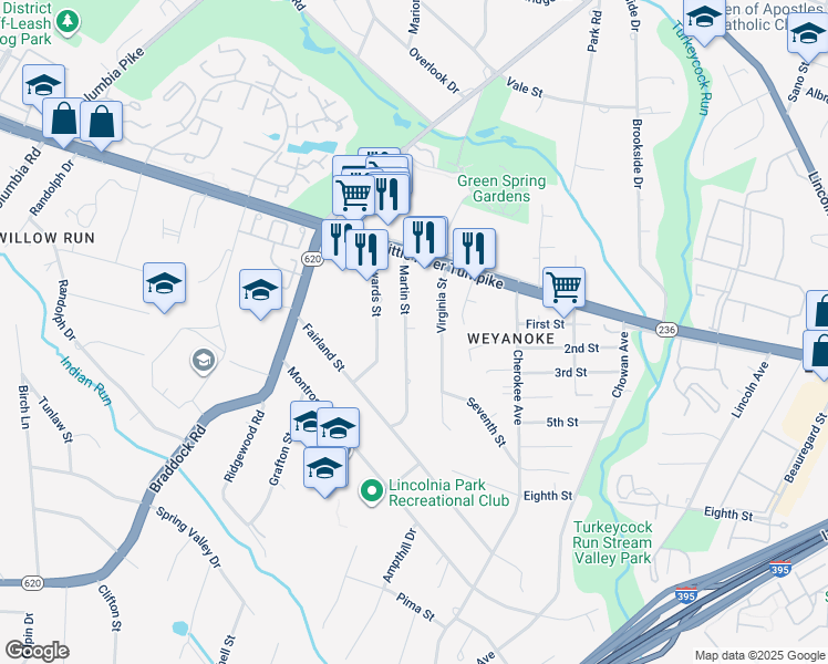 map of restaurants, bars, coffee shops, grocery stores, and more near 4813 Martin Street in Alexandria