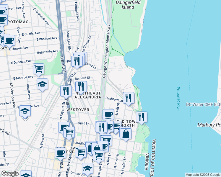 map of restaurants, bars, coffee shops, grocery stores, and more near 101 Independence Avenue Southeast in Washington