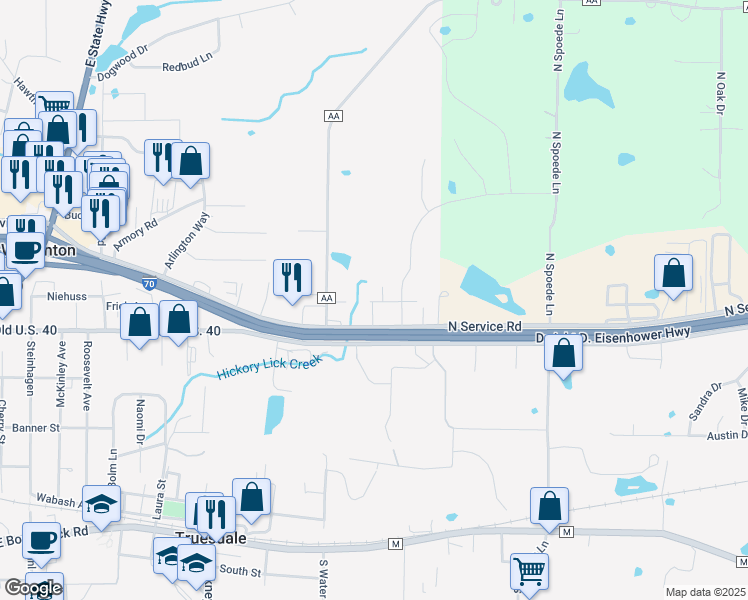 map of restaurants, bars, coffee shops, grocery stores, and more near 16901 Cattail Bottoms Drive in Warrenton