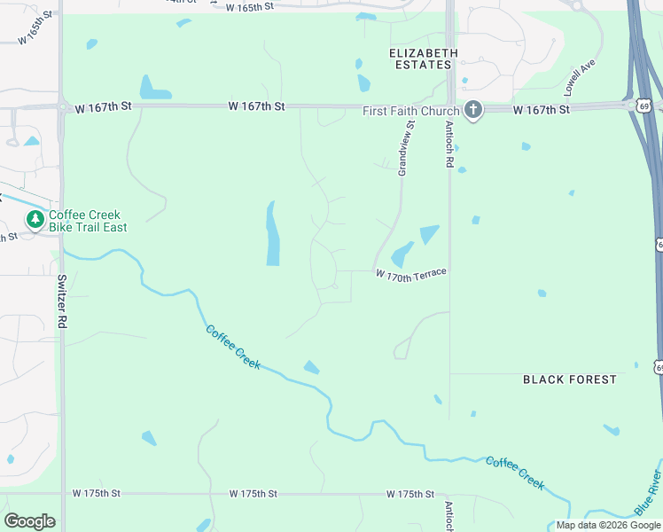 map of restaurants, bars, coffee shops, grocery stores, and more near 9375 West 170th Terrace in Stilwell