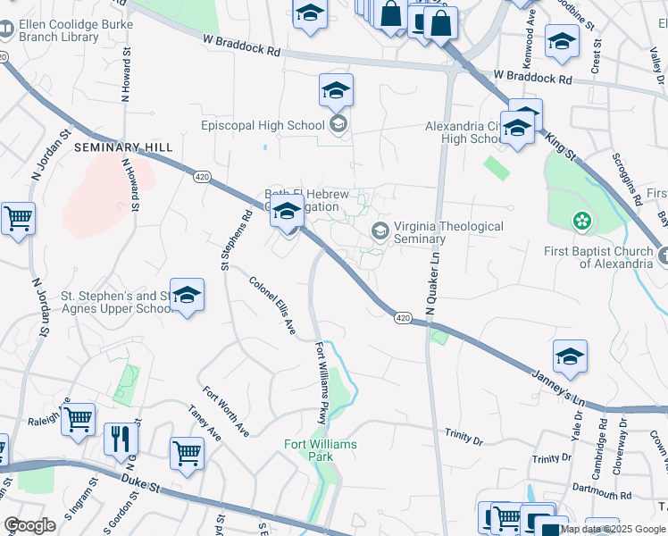 map of restaurants, bars, coffee shops, grocery stores, and more near 3720 Seminary Road in Alexandria