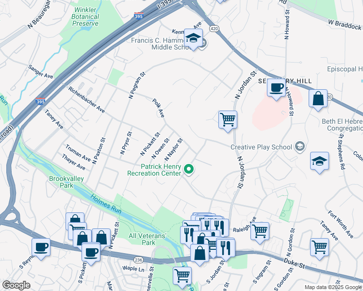 map of restaurants, bars, coffee shops, grocery stores, and more near 703 North Naylor Street in Alexandria
