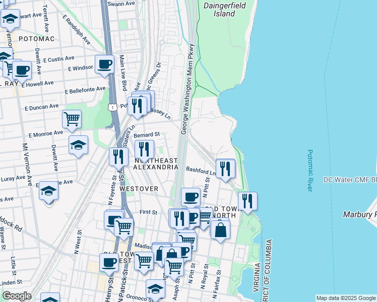map of restaurants, bars, coffee shops, grocery stores, and more near 101 Independence Avenue Southeast in Washington