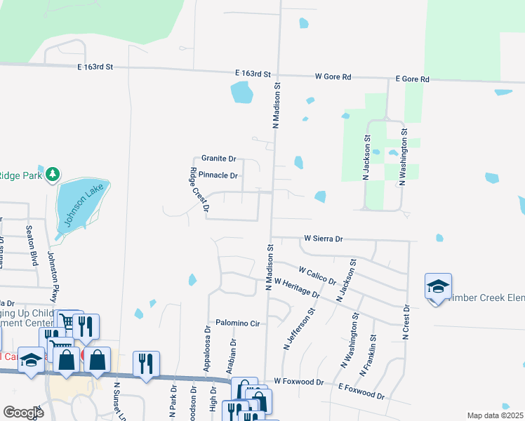 map of restaurants, bars, coffee shops, grocery stores, and more near 709 Thunder Gulch Drive in Raymore