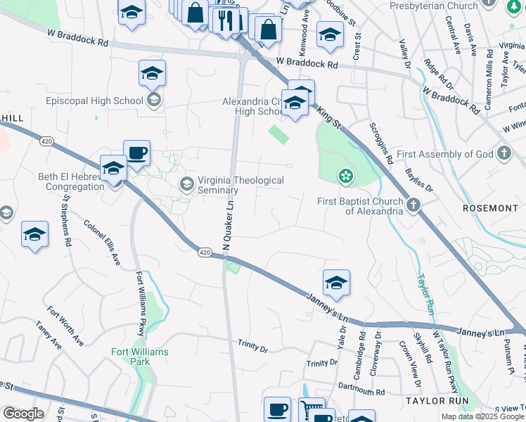 map of restaurants, bars, coffee shops, grocery stores, and more near 817 Vicar Lane in Alexandria