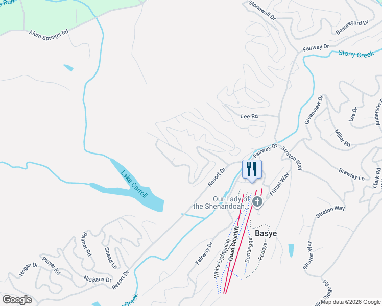 map of restaurants, bars, coffee shops, grocery stores, and more near 160 Connie Road in Basye
