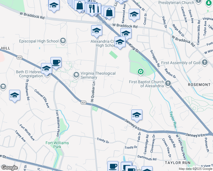 map of restaurants, bars, coffee shops, grocery stores, and more near 817 Vicar Lane in Alexandria