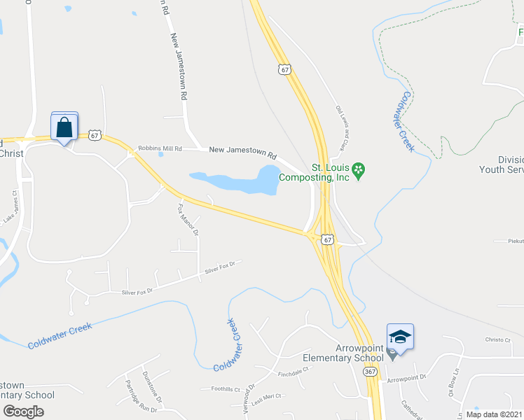 map of restaurants, bars, coffee shops, grocery stores, and more near 6805 North Highway 67 in Florissant