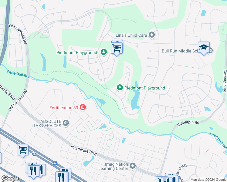 map of restaurants, bars, coffee shops, grocery stores, and more near 14294 Wythridge Way in Haymarket