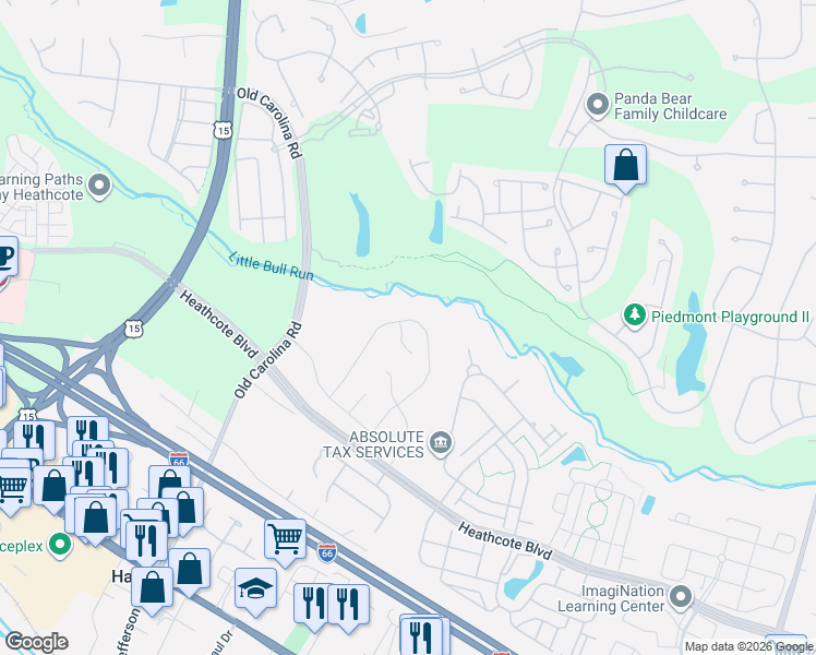 map of restaurants, bars, coffee shops, grocery stores, and more near 6511 Ashby Grove Loop in Haymarket