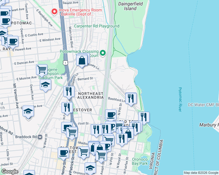 map of restaurants, bars, coffee shops, grocery stores, and more near 101 Independence Avenue Southeast in Washington