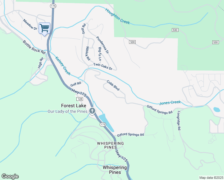map of restaurants, bars, coffee shops, grocery stores, and more near 16610 Mountain View Drive in Cobb
