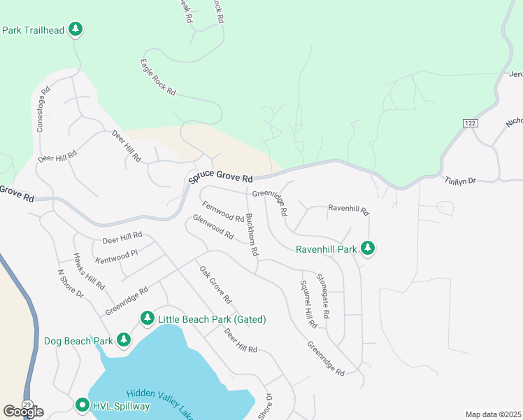 map of restaurants, bars, coffee shops, grocery stores, and more near 18831 Coyle Springs Road in Hidden Valley Lake
