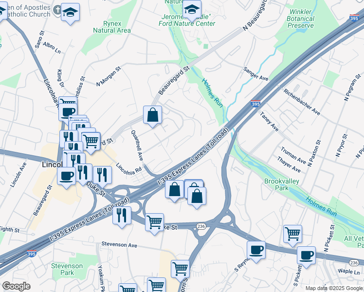 map of restaurants, bars, coffee shops, grocery stores, and more near 441 North Armistead Street in Alexandria