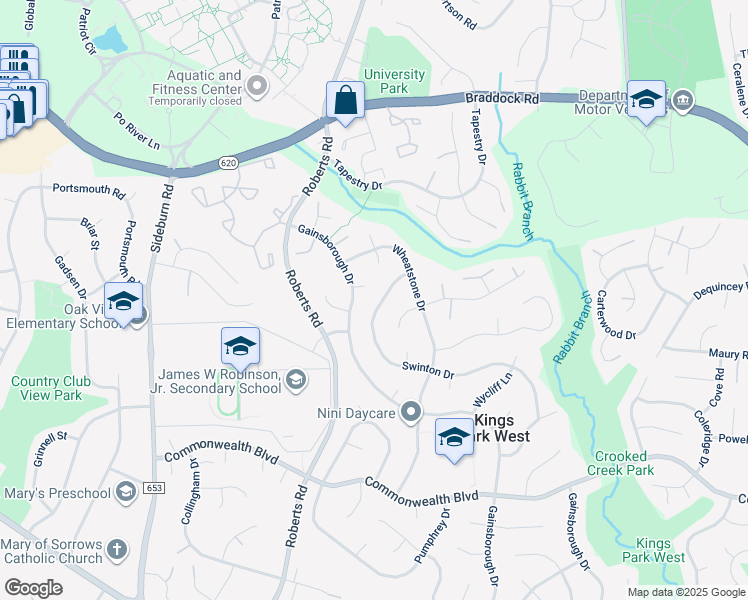 map of restaurants, bars, coffee shops, grocery stores, and more near 4962 Swinton Drive in Fairfax