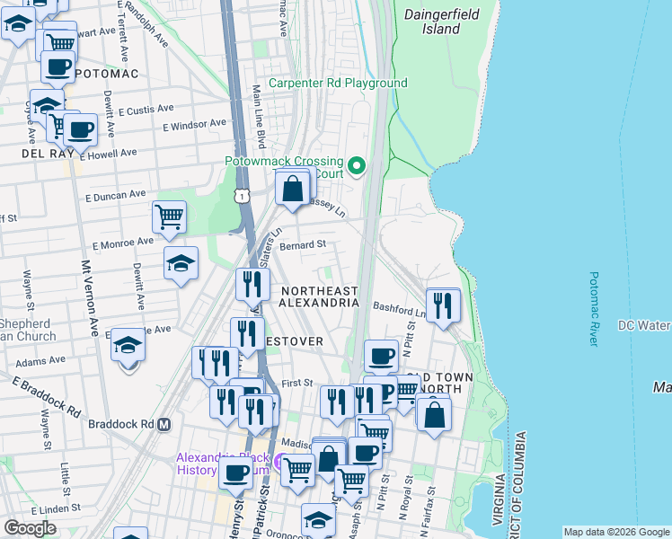 map of restaurants, bars, coffee shops, grocery stores, and more near 101 Independence Avenue Southeast in Washington
