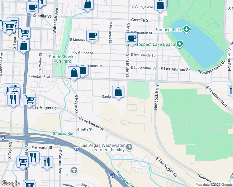 map of restaurants, bars, coffee shops, grocery stores, and more near 933 South Arcadia Street in Colorado Springs
