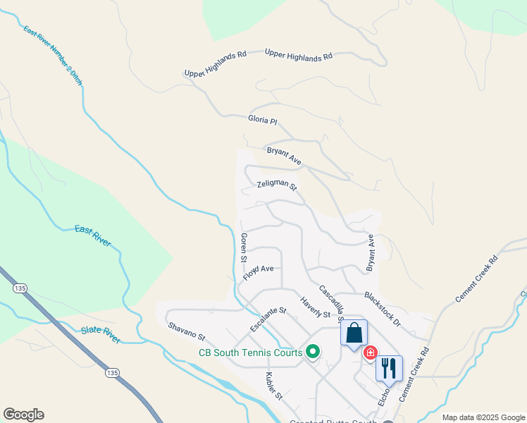 map of restaurants, bars, coffee shops, grocery stores, and more near 1066 Cascadilla Street in Crested Butte