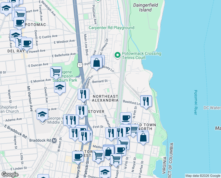 map of restaurants, bars, coffee shops, grocery stores, and more near 101 Independence Avenue Southeast in Washington