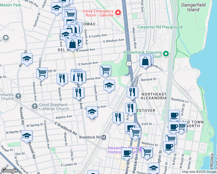 map of restaurants, bars, coffee shops, grocery stores, and more near 101 Independence Avenue Southeast in Washington