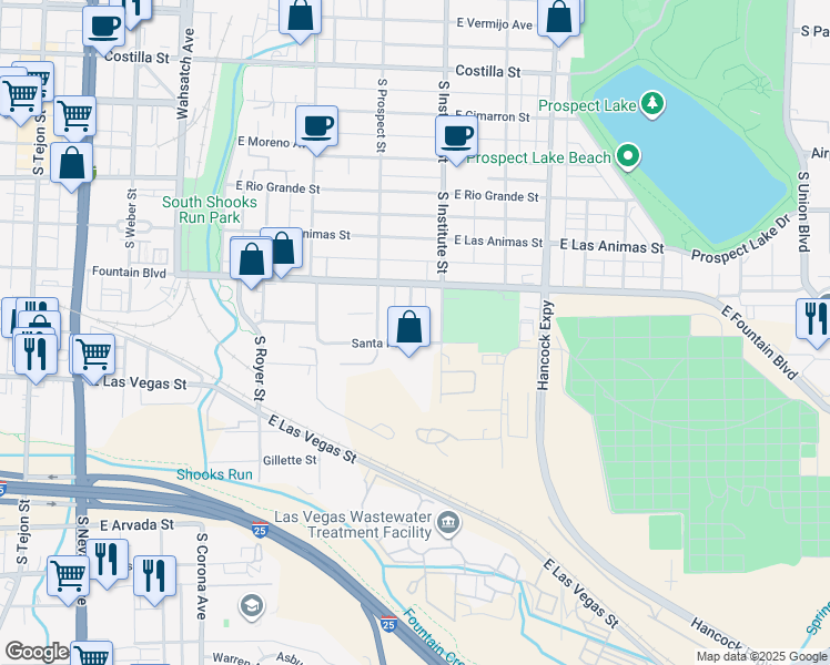 map of restaurants, bars, coffee shops, grocery stores, and more near 937 South Arcadia Street in Colorado Springs