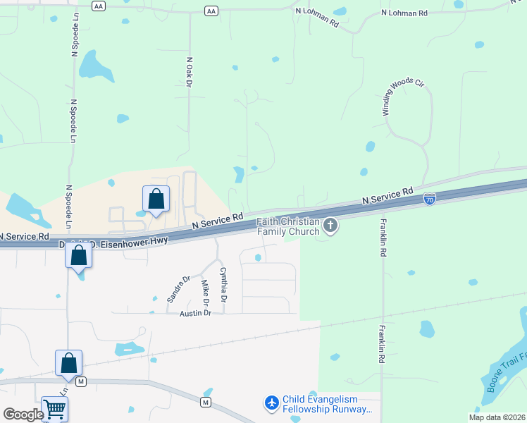 map of restaurants, bars, coffee shops, grocery stores, and more near 1748 North Service Road in Wright City
