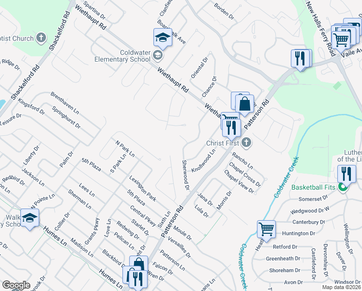 map of restaurants, bars, coffee shops, grocery stores, and more near 790 Sherwood Drive in Florissant