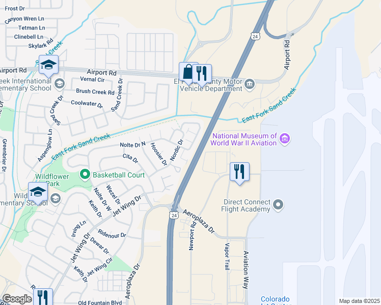 map of restaurants, bars, coffee shops, grocery stores, and more near 807 Hailey Glenn View in Colorado Springs