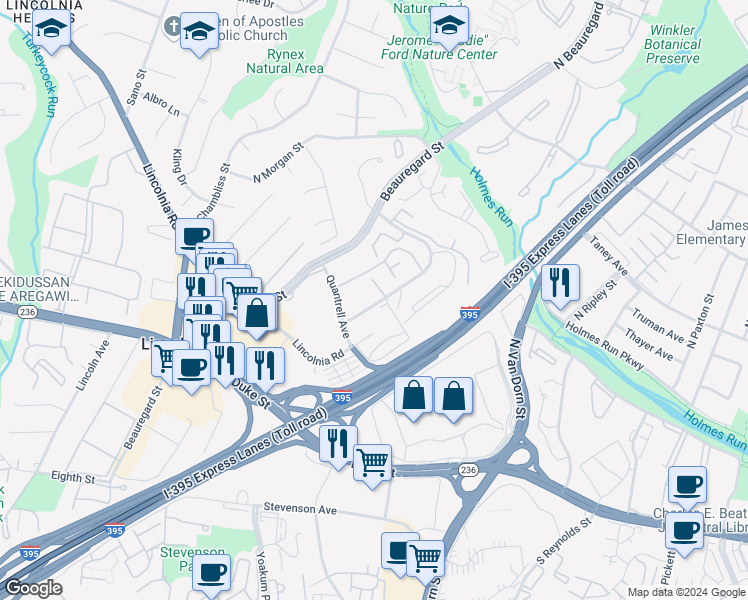 map of restaurants, bars, coffee shops, grocery stores, and more near 432 North Armistead Street in Alexandria