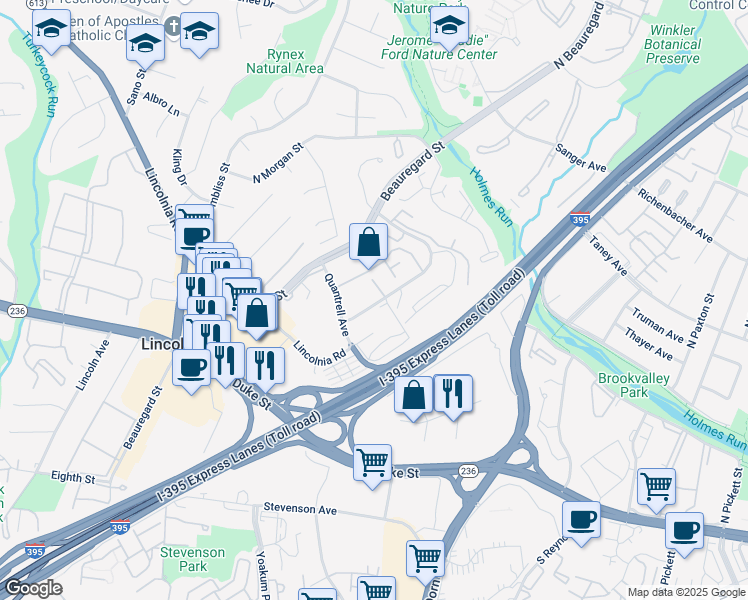 map of restaurants, bars, coffee shops, grocery stores, and more near 436 North Armistead Street in Alexandria