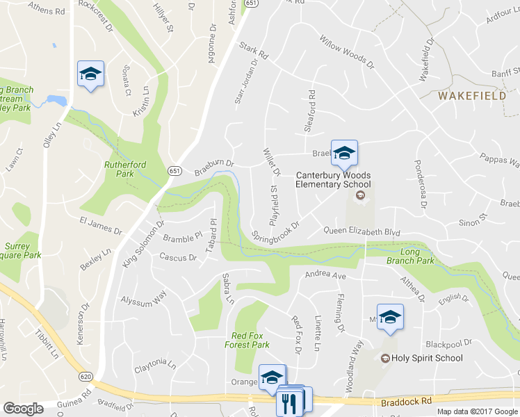 map of restaurants, bars, coffee shops, grocery stores, and more near 4729 Springbrook Drive in Annandale