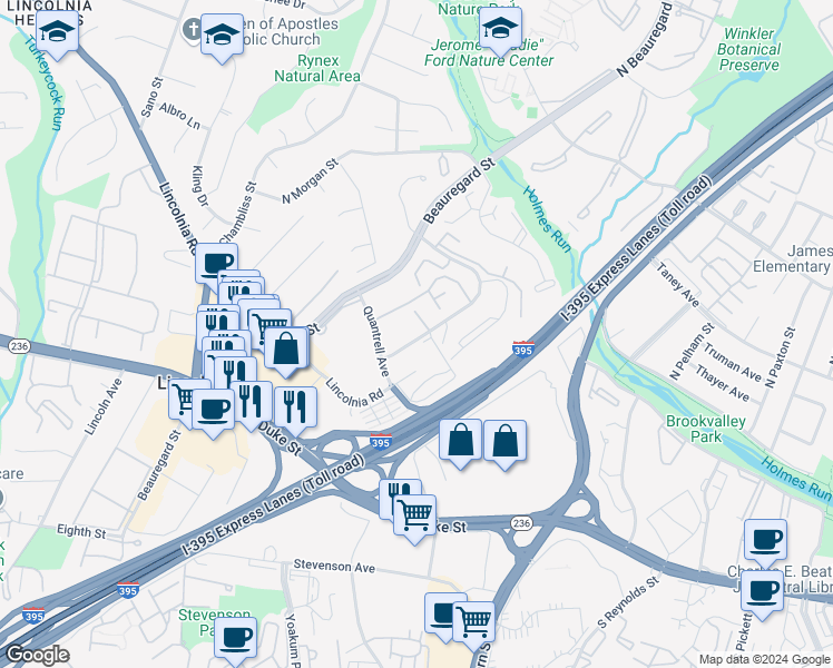 map of restaurants, bars, coffee shops, grocery stores, and more near 438 North Armistead Street in Alexandria