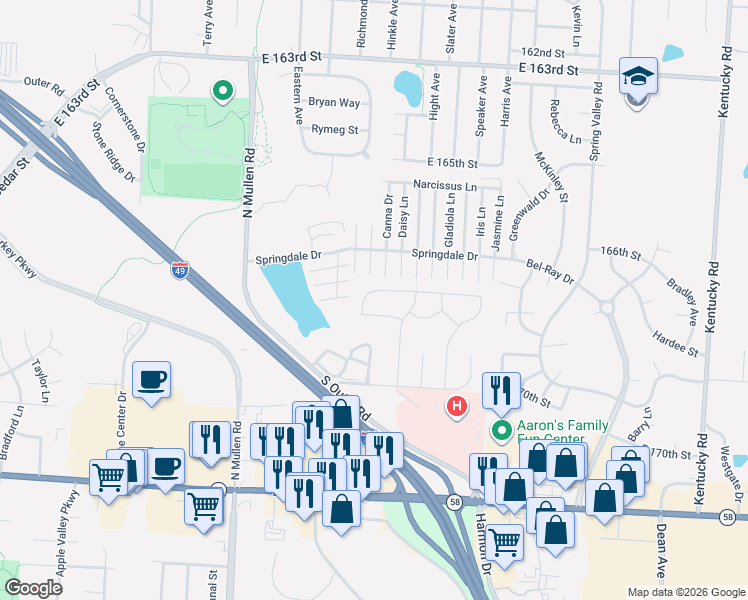 map of restaurants, bars, coffee shops, grocery stores, and more near 16661 Maybrook Drive in Belton