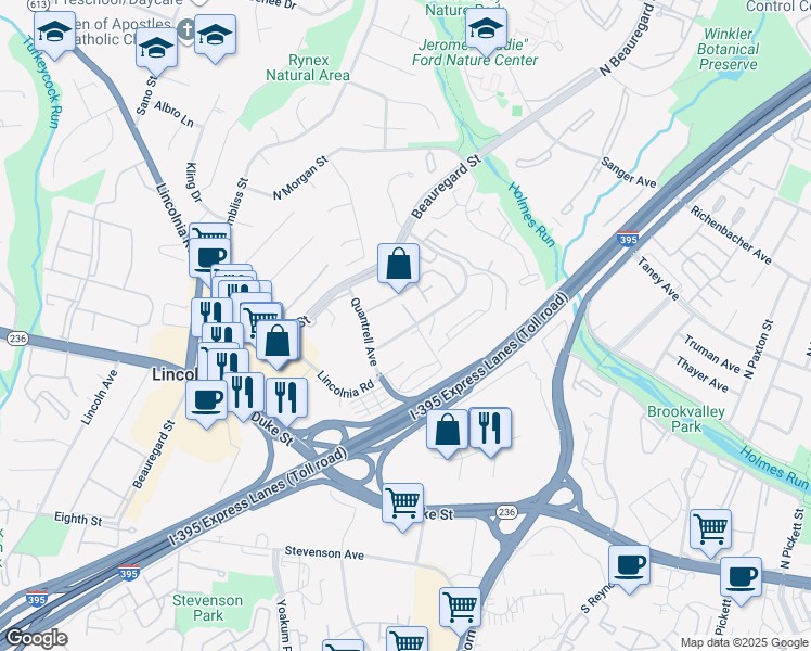 map of restaurants, bars, coffee shops, grocery stores, and more near 440 North Armistead Street in Alexandria