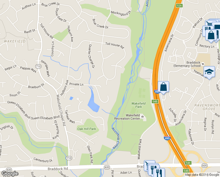 map of restaurants, bars, coffee shops, grocery stores, and more near 8250 Private Lane in Annandale