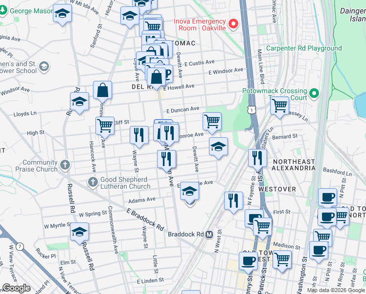map of restaurants, bars, coffee shops, grocery stores, and more near 101 Independence Avenue Southeast in Washington