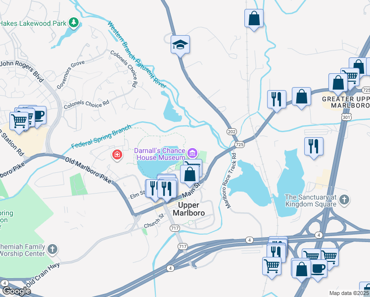 map of restaurants, bars, coffee shops, grocery stores, and more near in Upper Marlboro