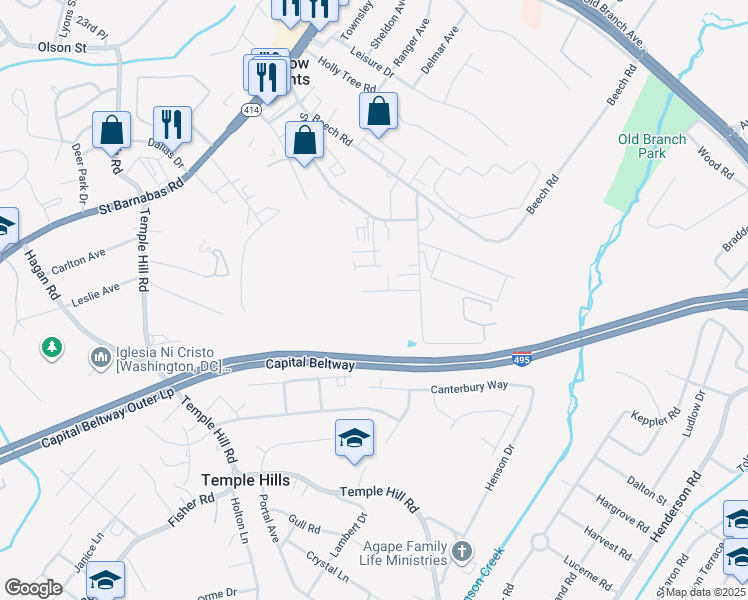 map of restaurants, bars, coffee shops, grocery stores, and more near in Capitol Heights