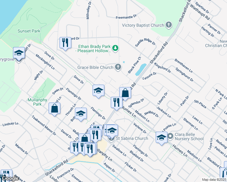 map of restaurants, bars, coffee shops, grocery stores, and more near 2003 New Sun Drive in Florissant