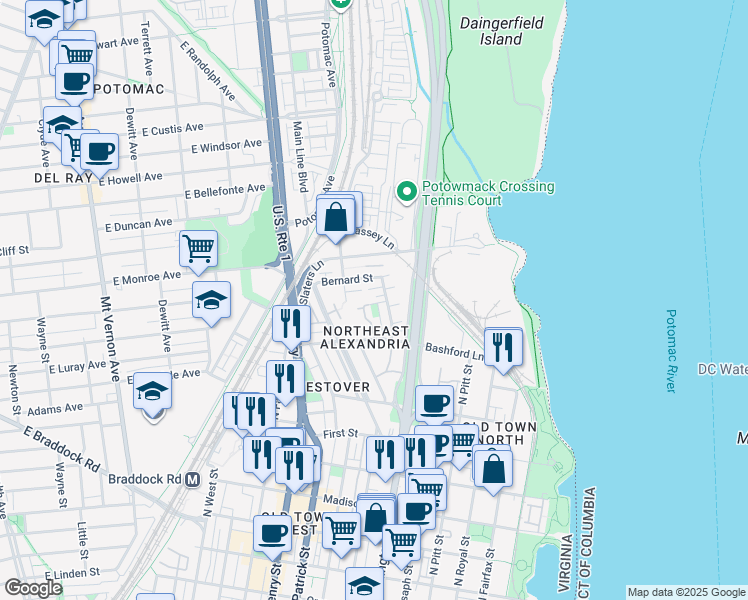 map of restaurants, bars, coffee shops, grocery stores, and more near 813 Chetworth Place in Alexandria