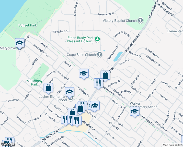 map of restaurants, bars, coffee shops, grocery stores, and more near 2008 New Sun Drive in Florissant